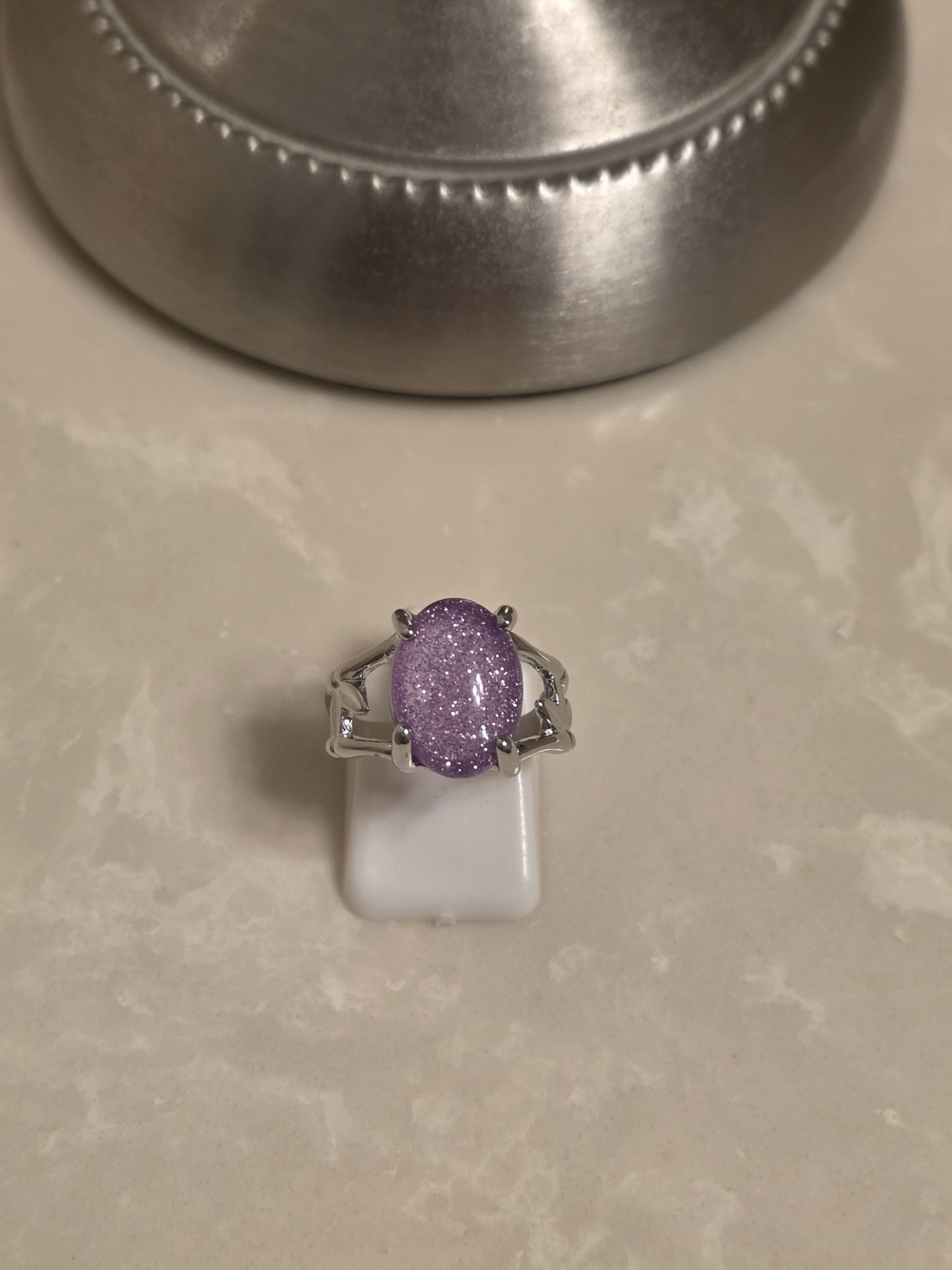 Silver Ring with Sparkling Lavender Druzy Stone